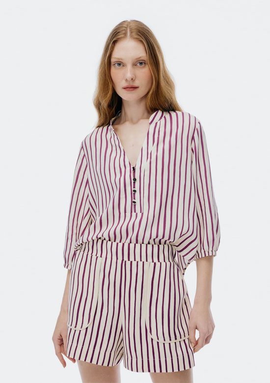 Foto do produto: Blusa Feminina Estampada Decote V Manga Bufante - Roxo
