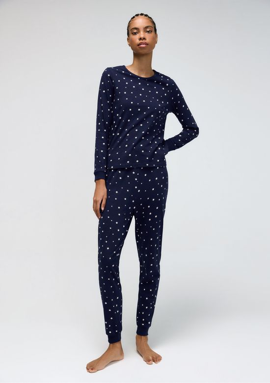 Foto do produto: Pijama Longo Feminino Estampado Em Malha Flamê - Azul