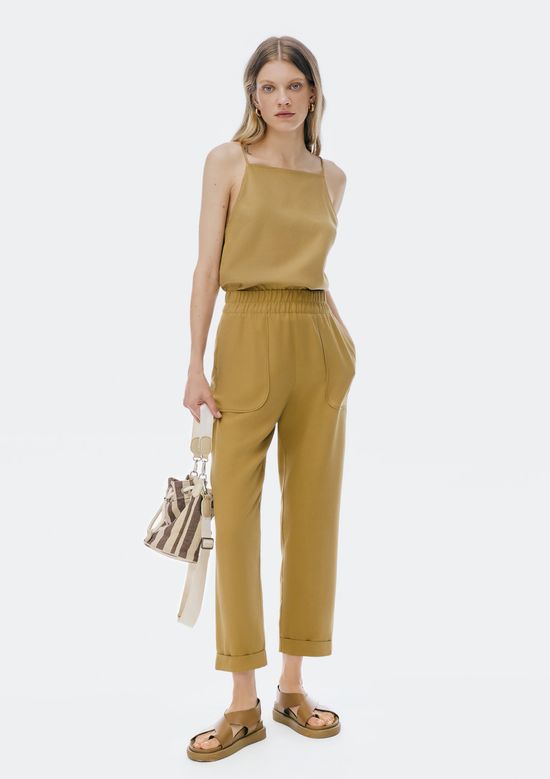 Foto do produto: Calça Feminina Carrot Cintura Alta Em Viscose Creponada - Caqui
