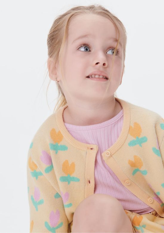 Foto do produto: Cardigan Em Tricô Infantil Menina Toddler Estampado - Laranja