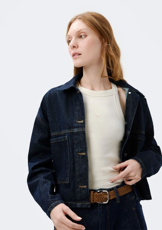 Foto do produto: Jaqueta Jeans Feminina Com Pregas - Azul