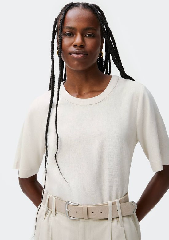 Foto do produto: Blusa Feminina Manga Média Com Linho - Off white