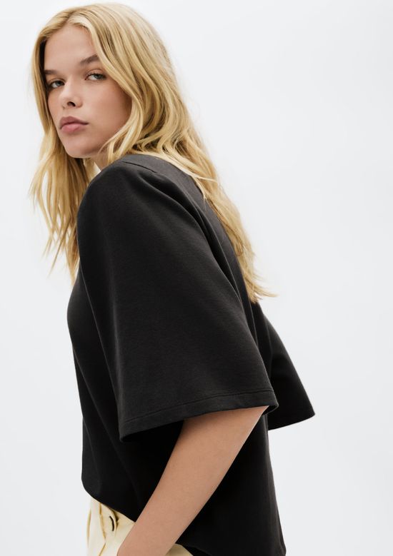 Foto do produto: Blusa Feminina Manga Curta Em Malha Binada - Preto