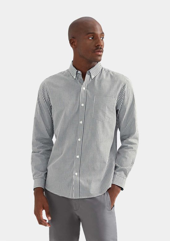 Foto do produto: Camisa Básica Masculina Manga Longa Slim Xadrez - Preto