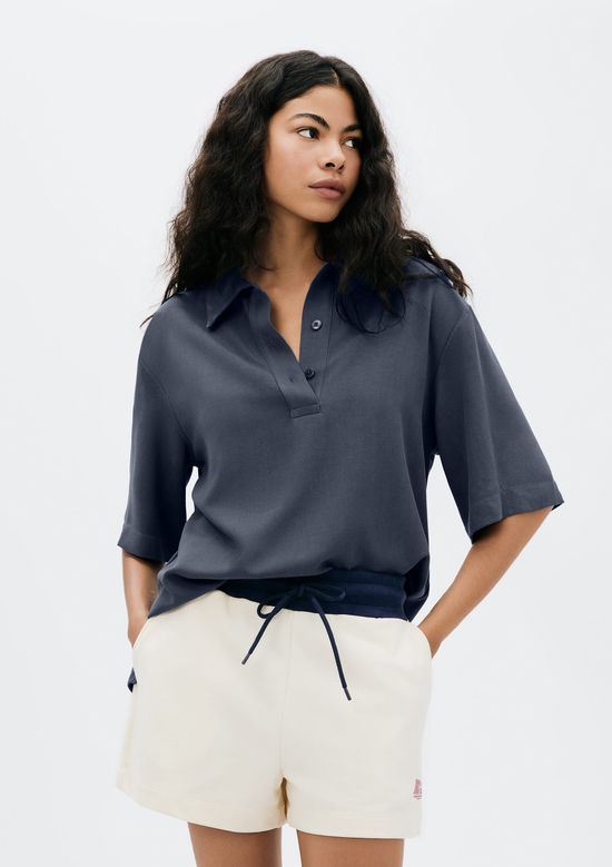 Foto do produto: Camisa Polo Feminina Em Viscose Creponada - Azul