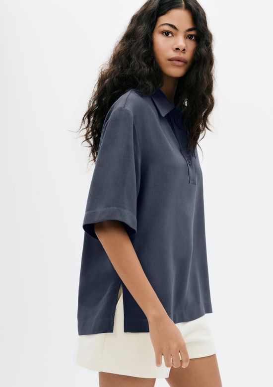 Foto do produto: Camisa Polo Feminina Em Viscose Creponada - Azul