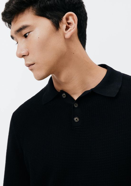 Foto do produto: Suéter Gola Polo Masculino Em Tricô Telado - Preto