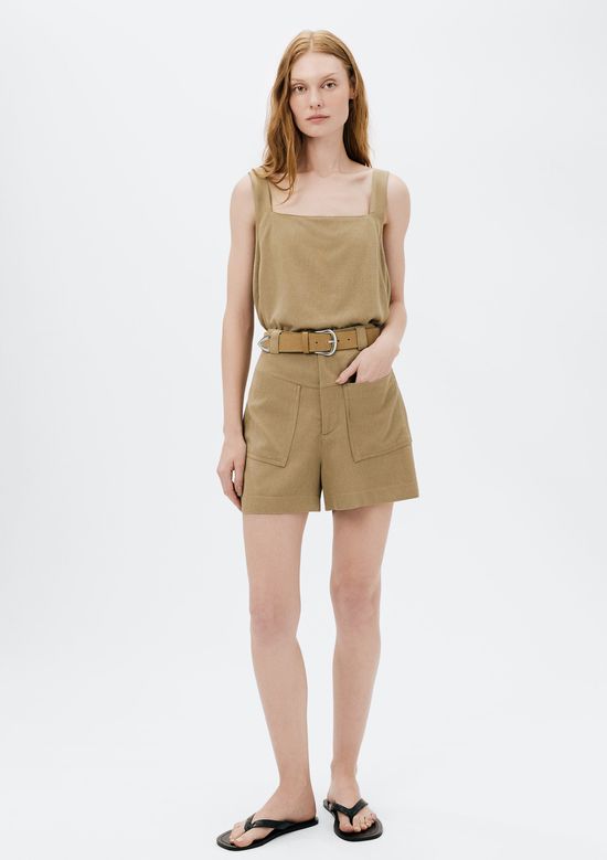 Foto do produto: Shorts Feminino Cintura Média Em Viscolinho - Bege