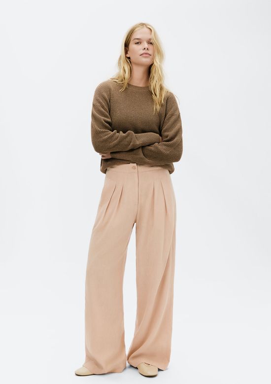 Foto do produto: Calça Feminina Reta Cintura Média Em Liocel - Salmão
