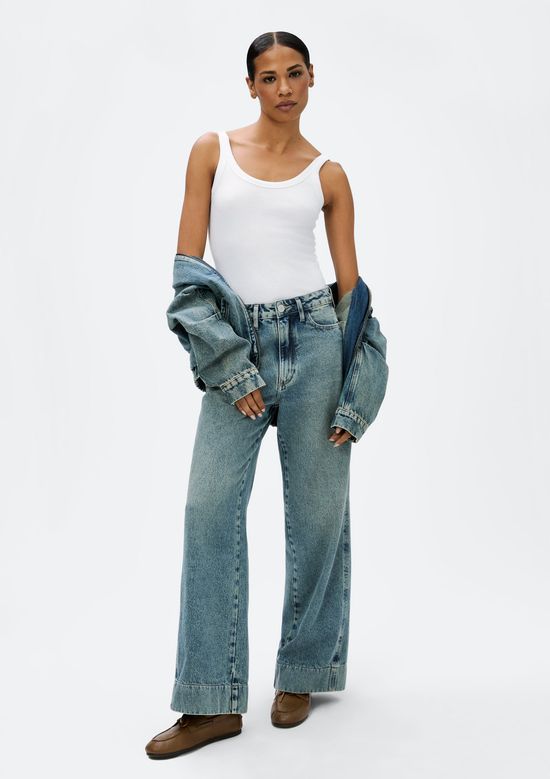 Foto do produto: Calça Jeans Feminina Pantalona Cintura Alta - Azul