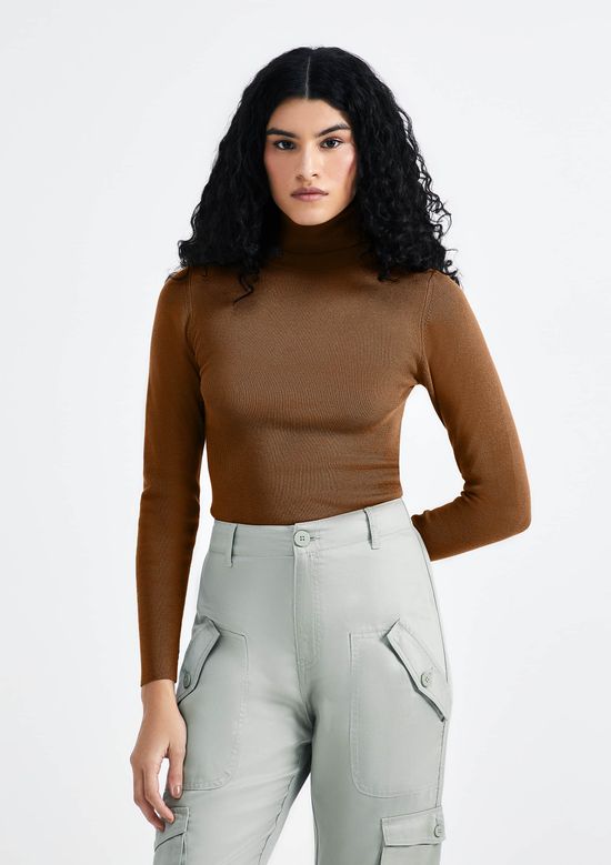 Foto do produto: Blusa Feminina Manga Longa Em Tricô Canelado - Marrom
