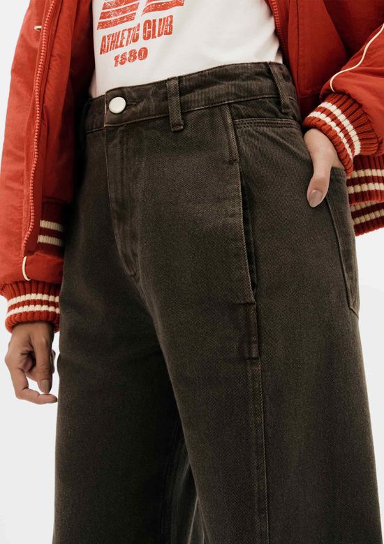 Foto do produto: Calça Feminina Pantalona Em Sarja - Marrom