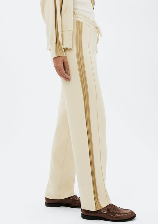 Foto do produto: Calça Feminina Reta em Tricô com Listras Laterais - Creme
