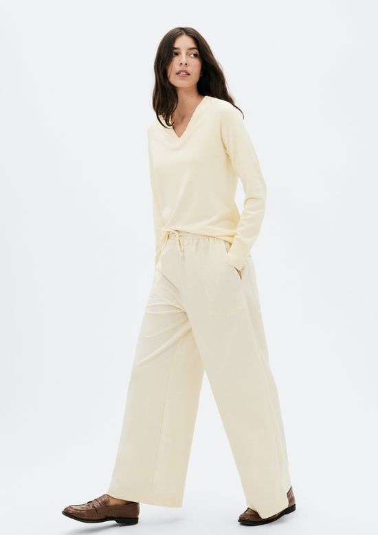 Foto do produto: Calça Feminina Reta Cintura Alta Com Linho - Creme