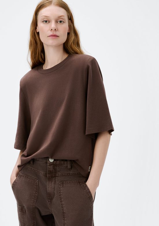 Foto do produto: Blusa Feminina Manga Curta Em Malha Binada - Marrom