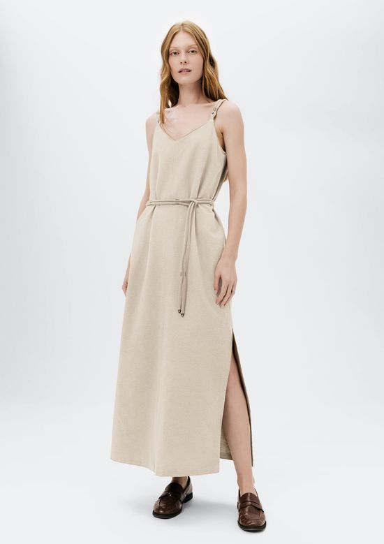 Foto do produto: Vestido Midi Decote V Com Cinto - Creme
