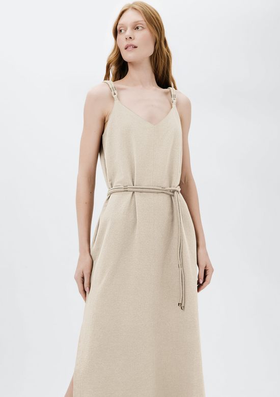 Foto do produto: Vestido Midi Decote V Com Cinto - Creme