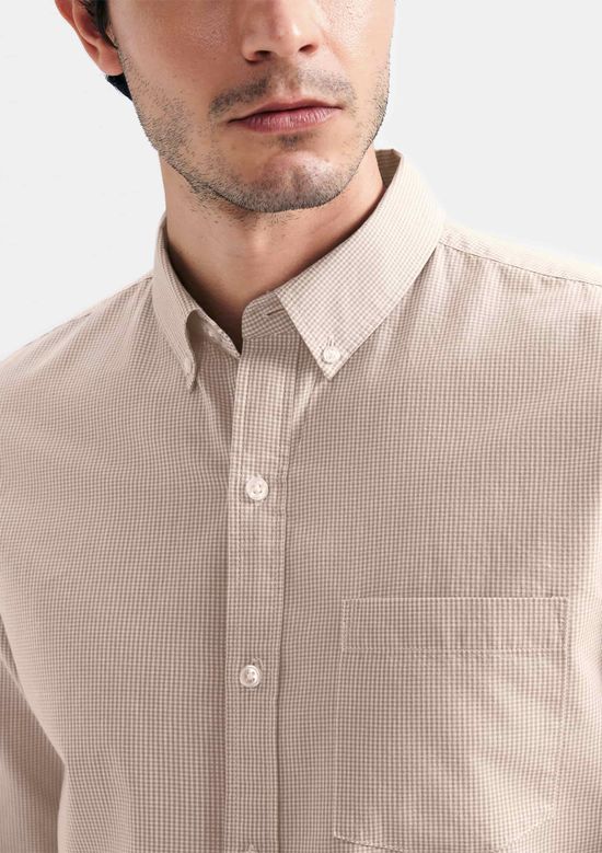 Foto do produto: Camisa Básica Masculina Manga Longa Slim Xadrez - Bege
