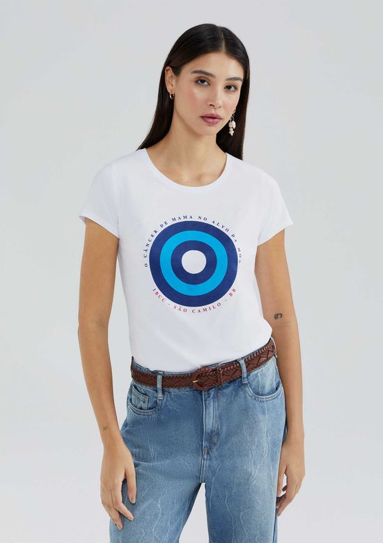 Foto do produto: Blusa Feminina Manga Curta Câncer De Mama - Branco