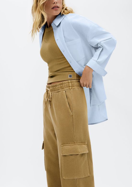 Foto do produto: Calça Feminina Wide Leg Em Moletom Estonado - Caqui