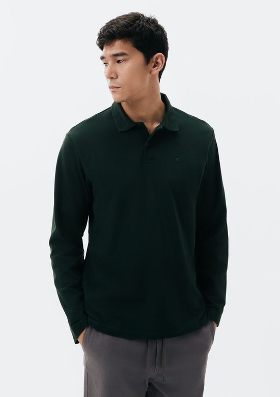 Foto do produto: Camisa Polo Masculina Manga Longa Em Piquet - Verde