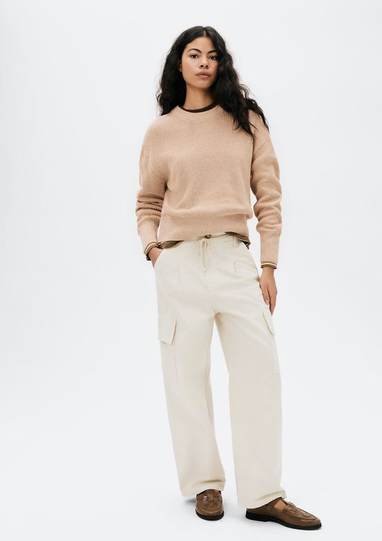 Foto do produto: Calça Feminina Barrel Cintura Média De Sarja - Off white