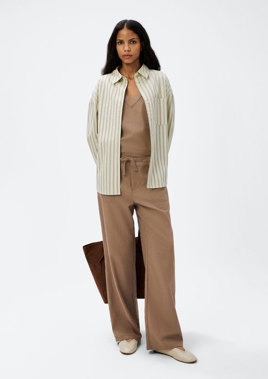 Foto do produto: Calça Feminina Reta Cintura Alta Com Linho - Bege