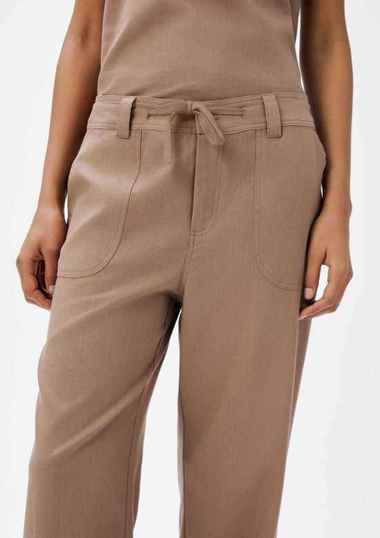 Foto do produto: Calça Feminina Reta Cintura Alta Com Linho - Bege