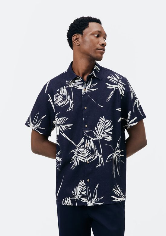 Foto do produto: Camisa Masculina Manga Curta Estampada Em Linho - Azul