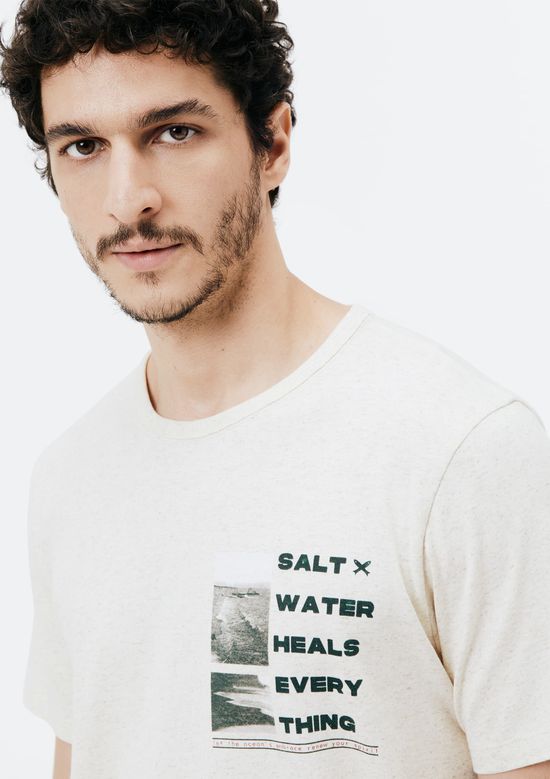 Foto do produto: Camiseta Masculina Manga Curta Em Linho Estampada - Off white
