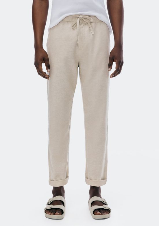 Foto do produto: Calça Masculina Reta Com Linho - Bege