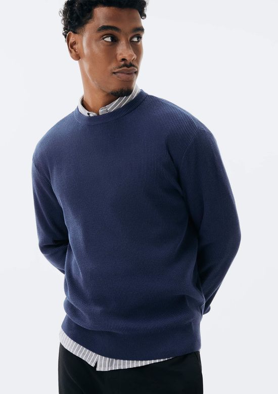 Foto do produto: Blusão Masculino Regular em Tricô Canelado - Azul