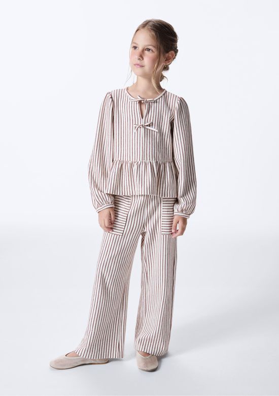 Foto do produto: Calça Infantil Menina Wide Leg Fio Tinto Listrado - Marrom