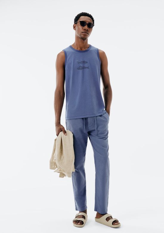 Foto do produto: Calça Masculina Reta Com Linho - Azul