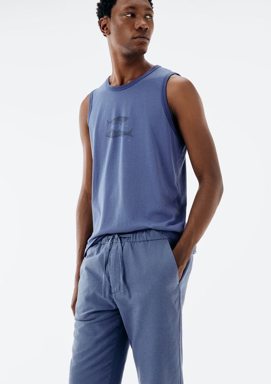 Foto do produto: Calça Masculina Reta Com Linho - Azul