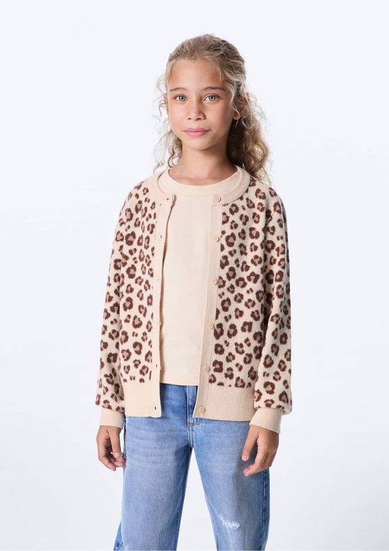 Foto do produto: Cardigan Infantil Menina Em Tricô Estampado - Nude