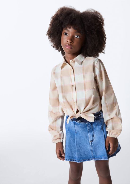 Foto do produto: Camisa Infantil Menina Em Tricoline Xadrez - Nude