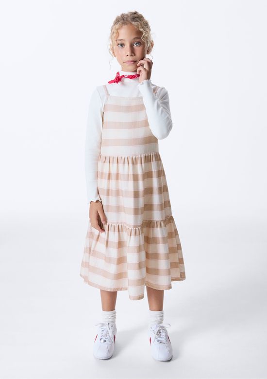 Foto do produto: Vestido Infantil Midi Fio Tinto Listrado - Bege