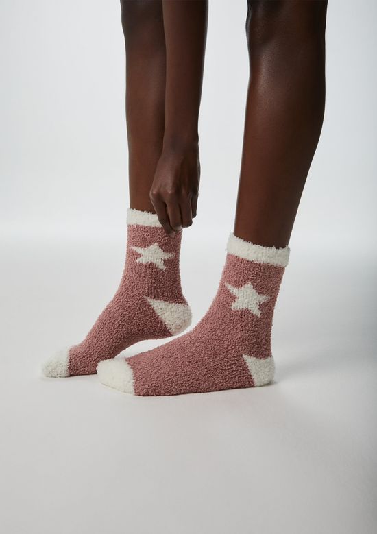 Foto do produto: Meia Unissex Estampada Cano Longo Em Tricô De Chenille - Rosa