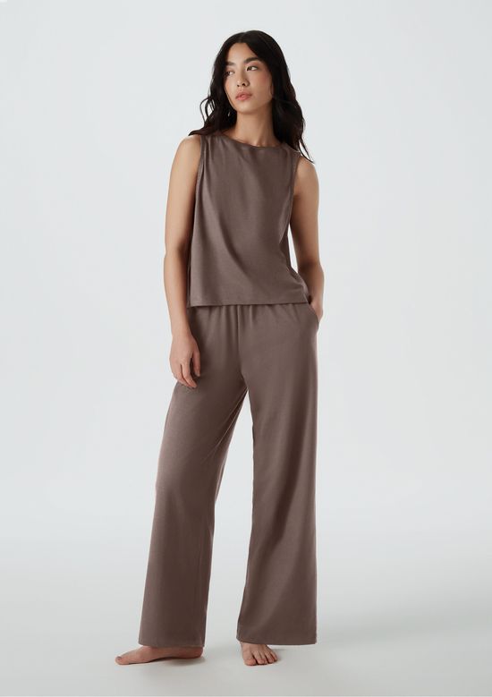 Foto do produto: Pijama Longo Feminino Com Regata - Marrom