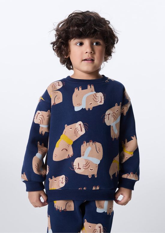 Foto do produto: Blusão Infantil Menino Toddler Em Moletom Estampado - Azul