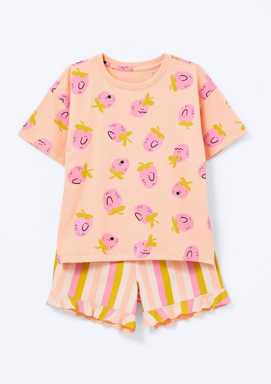 Foto do produto: Pijama Curto Infantil Menina + Scrunchie - Laranja