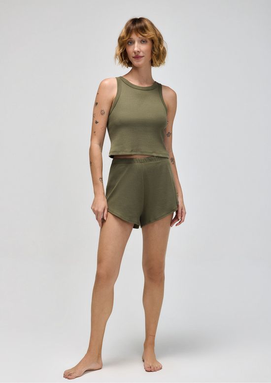 Foto do produto: Pijama Curto Feminino Básico Em Ribana Canelada - Verde