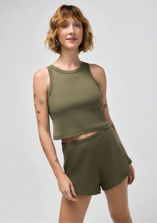 Foto do produto: Pijama Curto Feminino Básico Em Ribana Canelada - Verde