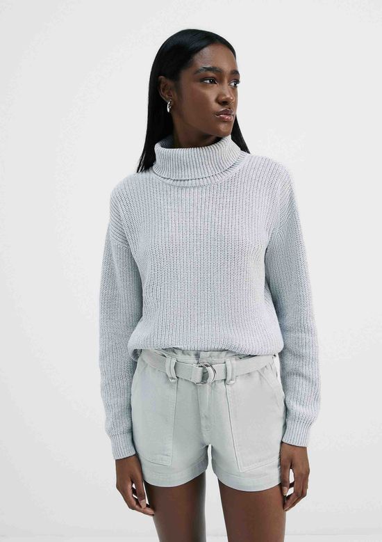 Foto do produto: Blusão Feminino Em Tricô Gola Alta - Cinza