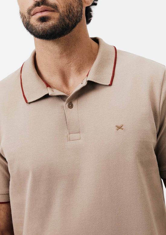 Foto do produto: Camisa Polo Básica Masculina Super Cotton Com Bordado - Bege