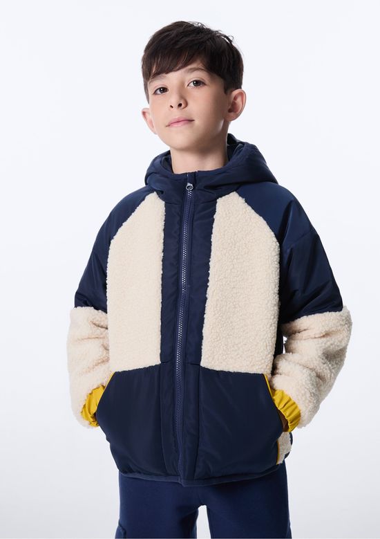 Foto do produto: Jaqueta Infantil Menino Fleece e Nylon Com Capuz - Azul