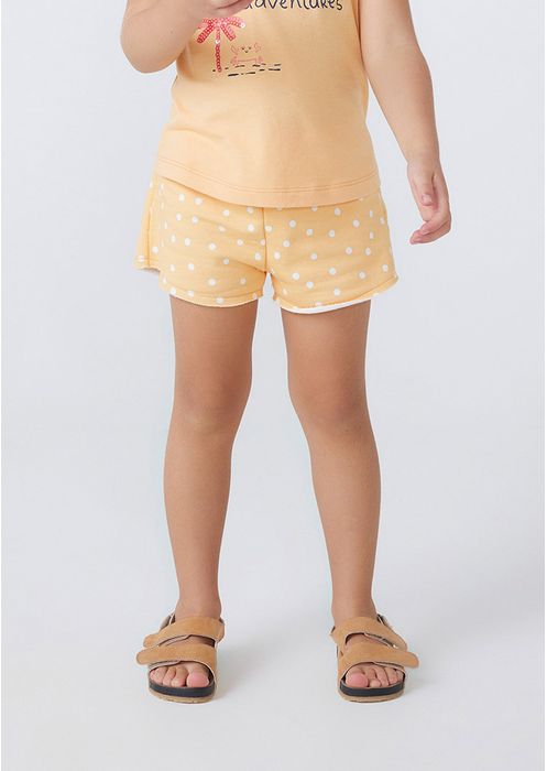 Shorts Infantil Menina Estampado Em Moletom Toddler - Laranja