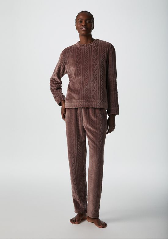 Foto do produto: Pijama Longo Feminino Em Fleece - Marrom