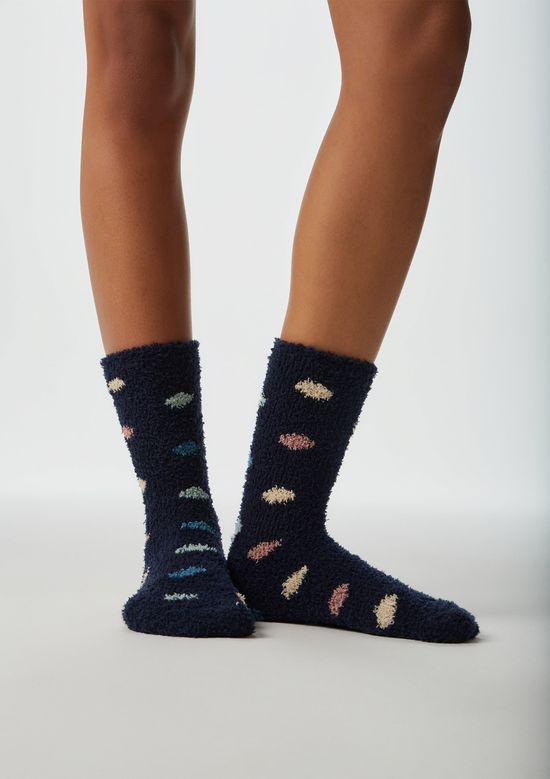 Foto do produto: Meia Unissex Estampada Cano Longo Em Tricô De Chenille - Azul